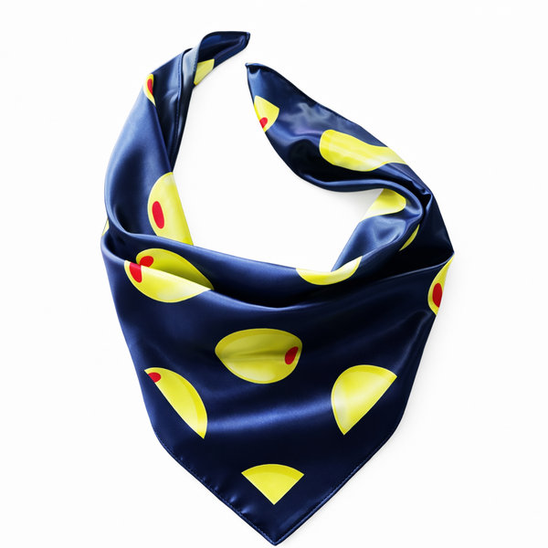 Navy Satin Olive Square Scarf