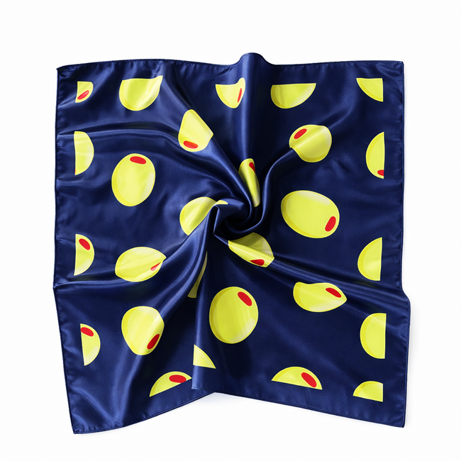 Navy Satin Olive Square Scarf