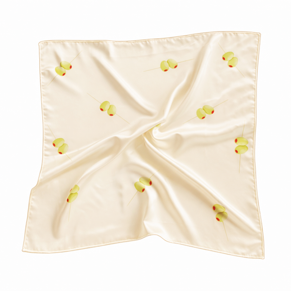 Cream Satin Olive Toothpick Square Scarf