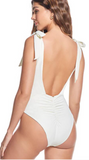 White Bow Tied Straps One Piece Swimsuit