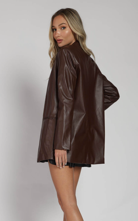 Brown or Black Faux Leather Blazer
