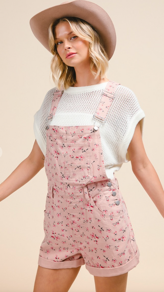 Floral Print Pink Shortalls