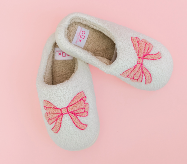 Mom and Me Sherpa Bow Slippers