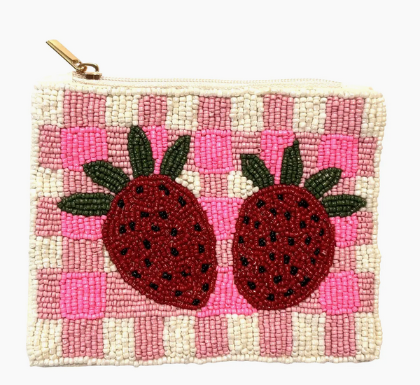 Beaded Strawberries Coin Purse