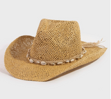 Straw Weave Cowrie Shell Rope Strap Cowboy Hat