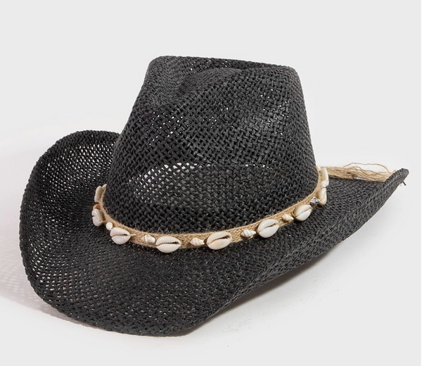 Straw Weave Cowrie Shell Rope Strap Cowboy Hat