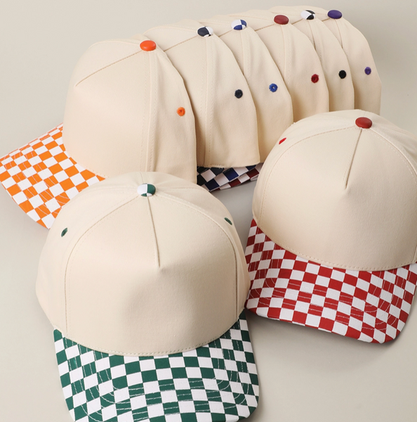 Checkered Print Two Tone Structured Hat