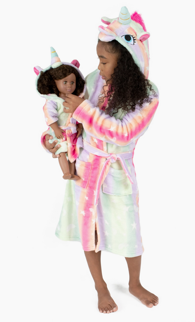 Customized Embroidered Girls and Doll Matching Robe Set (Unicorn)