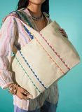 Mahj! Mahjong Embroidered Ricrac Scalloped Rainbow Edge Tote Bag