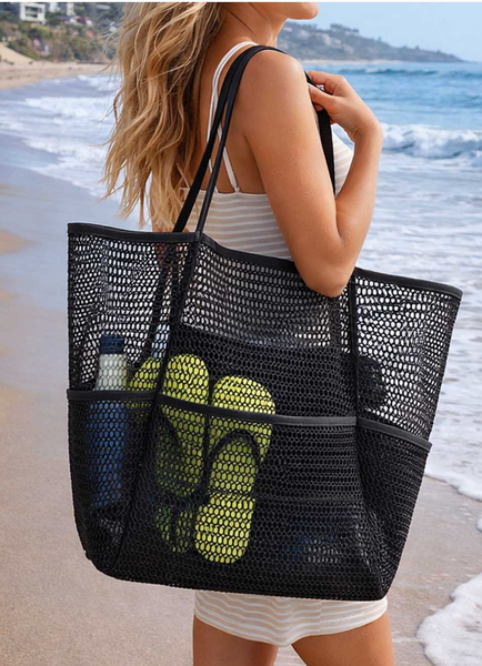 Personalized Embroidered Mesh Beach Tote Bag