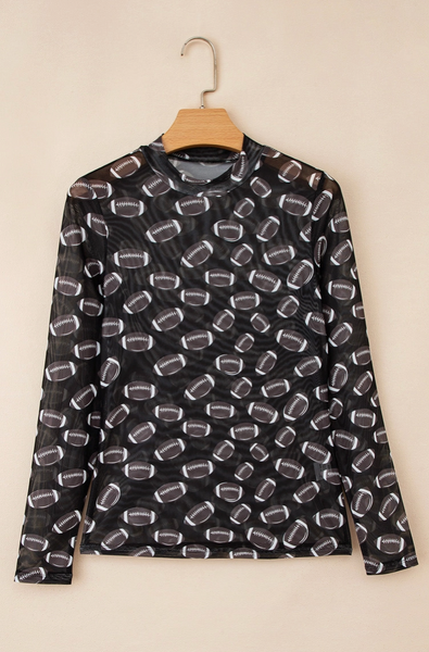 Football Game Day Sheer Mesh Long Sleeve Top