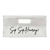 Sip Sip Hooray White Jute Wine Carrier Clutch