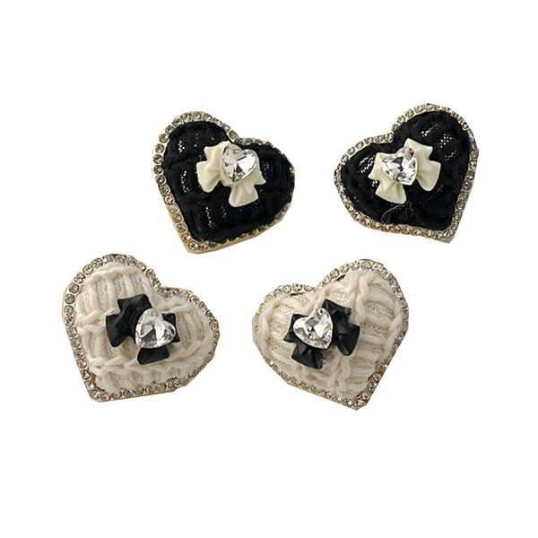 Knitted Heart Stud with Cubic Ribbon Earrings