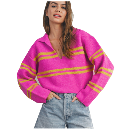 Stripe Collar Sweater Top