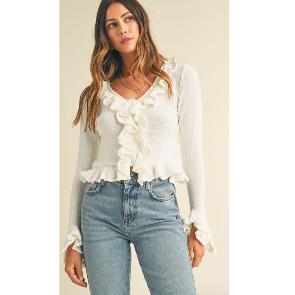 Crop Ruffle Trim Cardigan – ADashOfChic Crop Ruffle Trim Cardigan – ADashOfChic