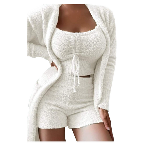 Three Piece Lace Up Fuzzy Teddy Pajama Set – ADashOfChic
