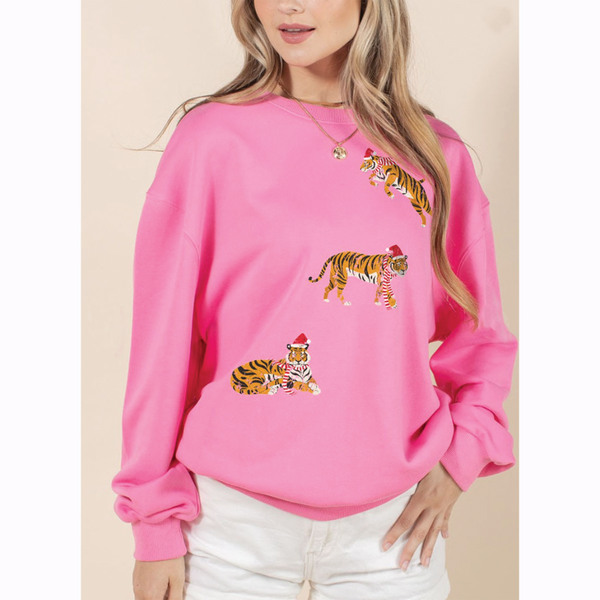 Hot Pink Tiger Christmas Sweatshirt