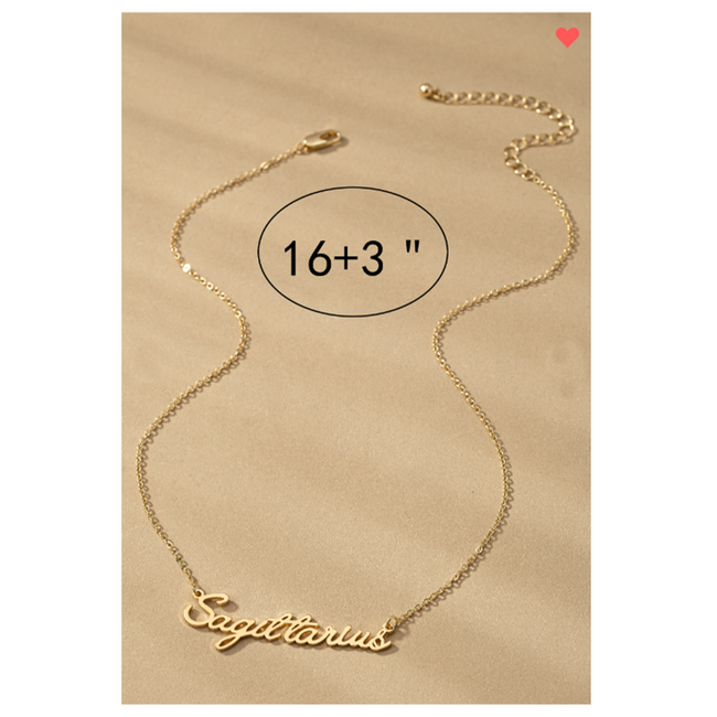 Gold Zodiac Cursive Pendant Necklace