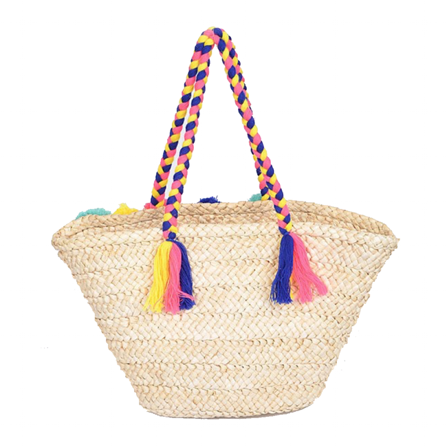 Straw Pom Pom Beach Bag