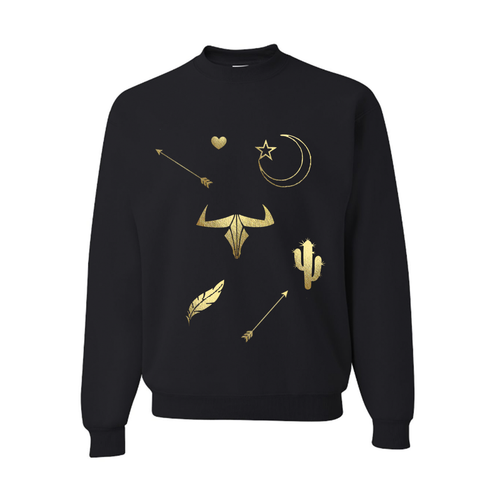 Black Slouchy Pullover with Gold Moon and Stars Sweatshirt