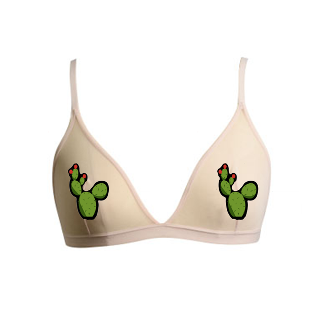 Desert Prickly Cactus Pastie Applique Black Mesh Bralette