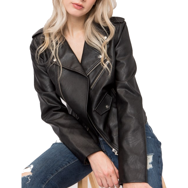 Custom Text Black Crop Leather Jacket