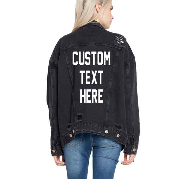 Custom Text Black Denim Jacket
