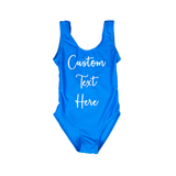 Custom Text Bright Blue Kids/ Youth One Piece Swimsuit