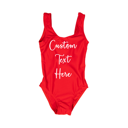 Custom Text Red One Piece Swimsuit