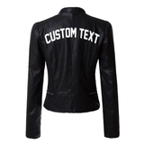 Custom Text Black Moto Faux Leather Jacket