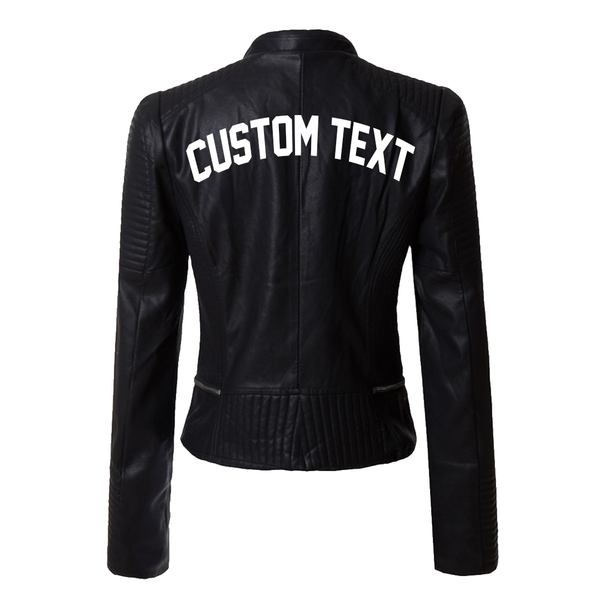 Custom Text Black Moto Faux Leather Jacket