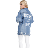 Custom Text Distressed Long Denim Jacket