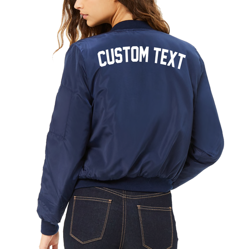 Custom Text Womens Navy Bomber Jacket