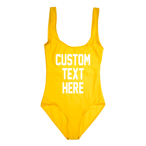 Custom Text Yellow One Piece Swimsuit ADashOfChic