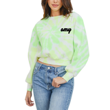 Custom Text Neon Green Crop Tie Dye Sweatshirt