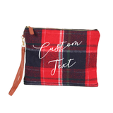 Custom Text Red and Navy Plaid Clutch Bag