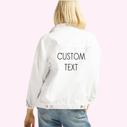 Custom Text White Denim Jacket