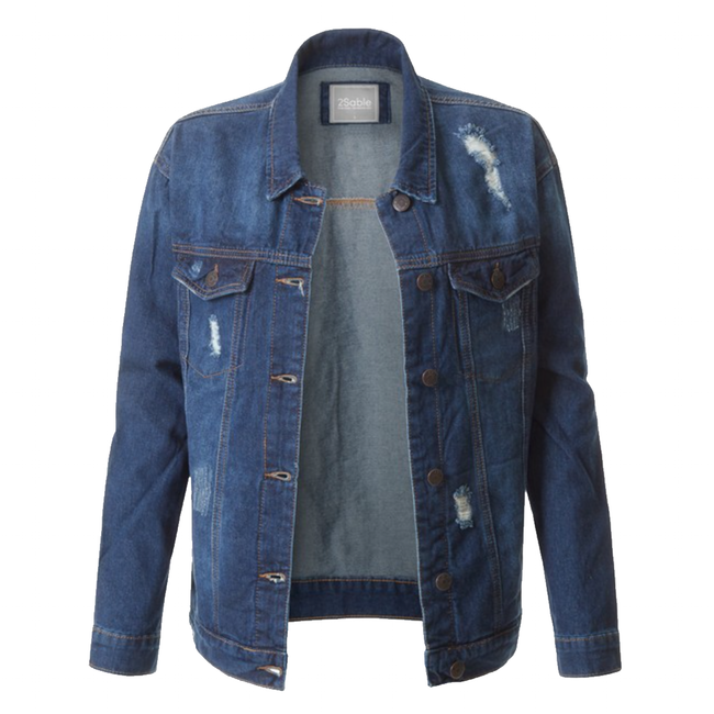 Custom Text Distressed Dark Denim Jacket