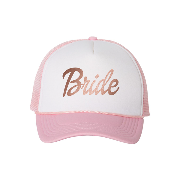 Bride Pink and White Trucker Hat w Rose Gold
