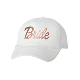 Bride in All White and Rose Gold Trucker Hat