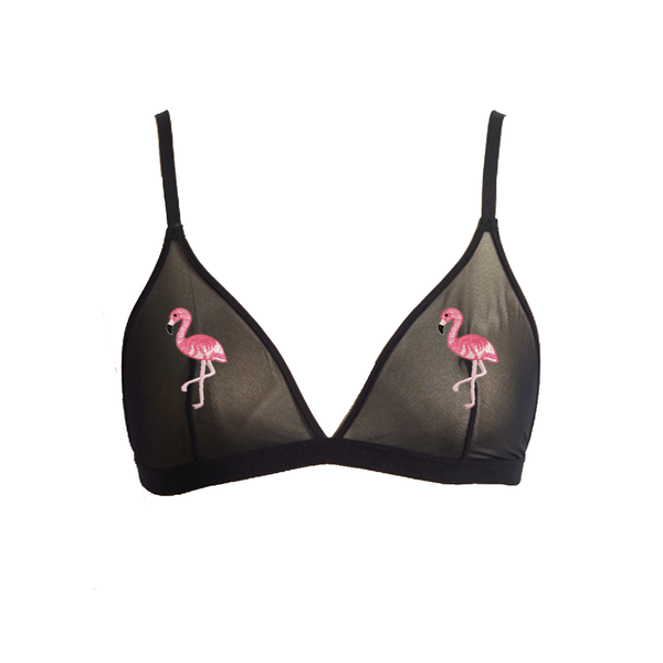Flamingo Pastie Applique Black or Nude Mesh Bralette