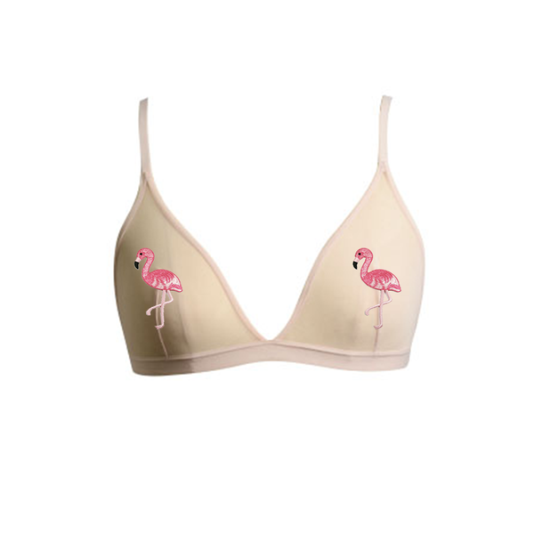 Flamingo Pastie Applique Black or Nude Mesh Bralette