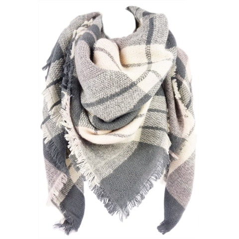 Grey and White Checkered Plaid Scarf