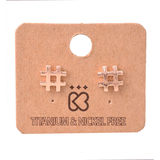 Hashtag Number Sign Rose Gold Stud Earrings