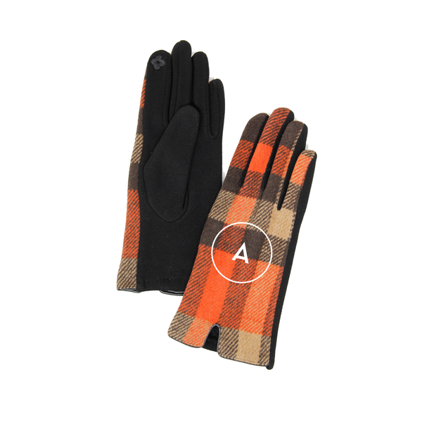 Monogrammed Orange and Tan Plaid Gloves