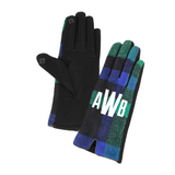 Monogrammed Blue and Green Plaid Gloves