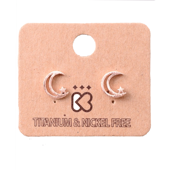 Moon and Stars Rose Gold Stud Earrings