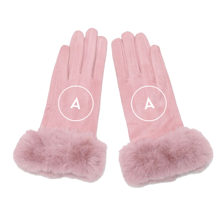 Pink Pearl Ribbon Velvet Trim Gloves