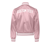 Custom Text Womens Pink Varsity Bomber Jacket