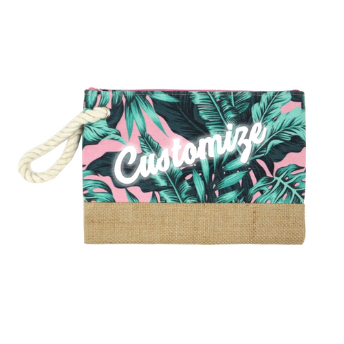 Custom Pink Palm Leaf Print Clutch Bag